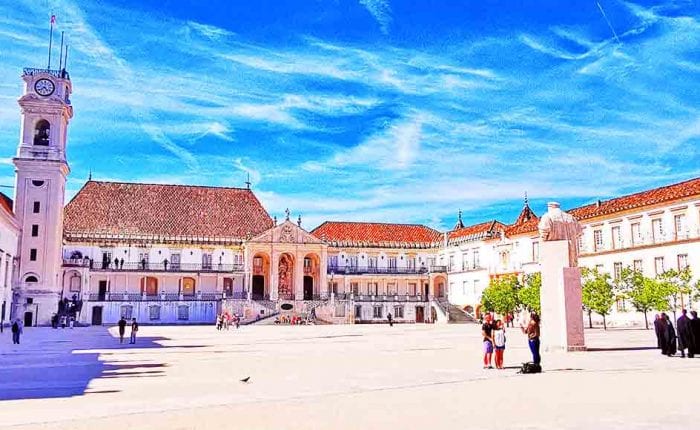 Historic view of the University of Coimbra’s Paço das Escolas, a UNESCO World Heritage Site in Portugal